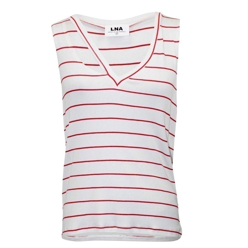 LNA Revolve Fallon V Neck Cutout Ribbed Striped Tank Sleeveless Size Large - Picture 2 of 6